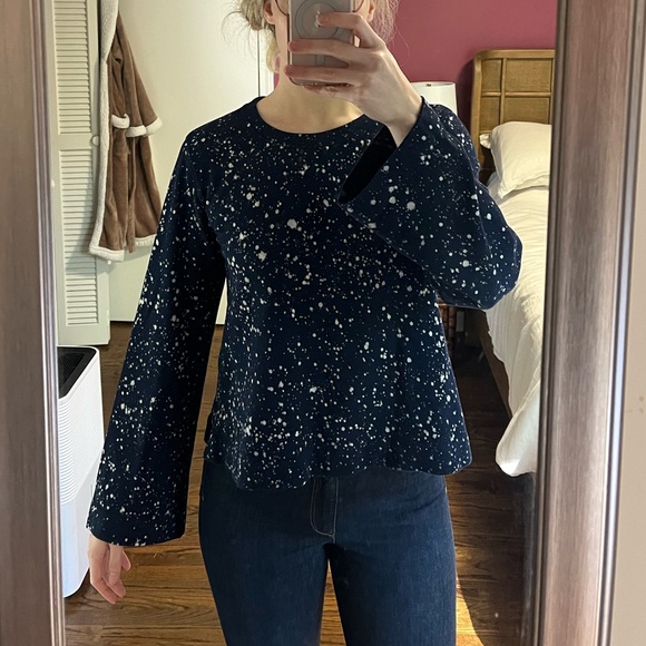 ANTHRO MAEVE Jamie Paint Speckled Splatter Sweatshirt Sweater Navy Blue … - Picture 1 of 15